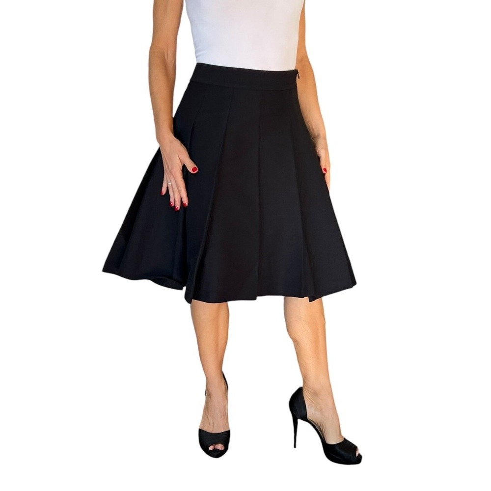 Women's Jil Sander $810  Dark Navy/Black Cotton Pleated Above Knee Skirt 40 8/M